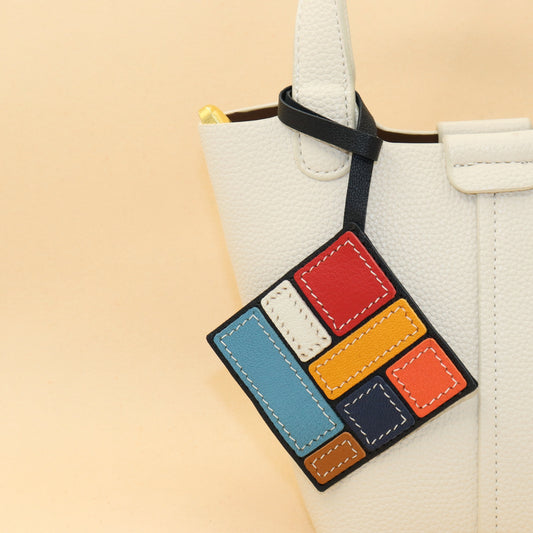 Leather Geometric Art Bag Charm