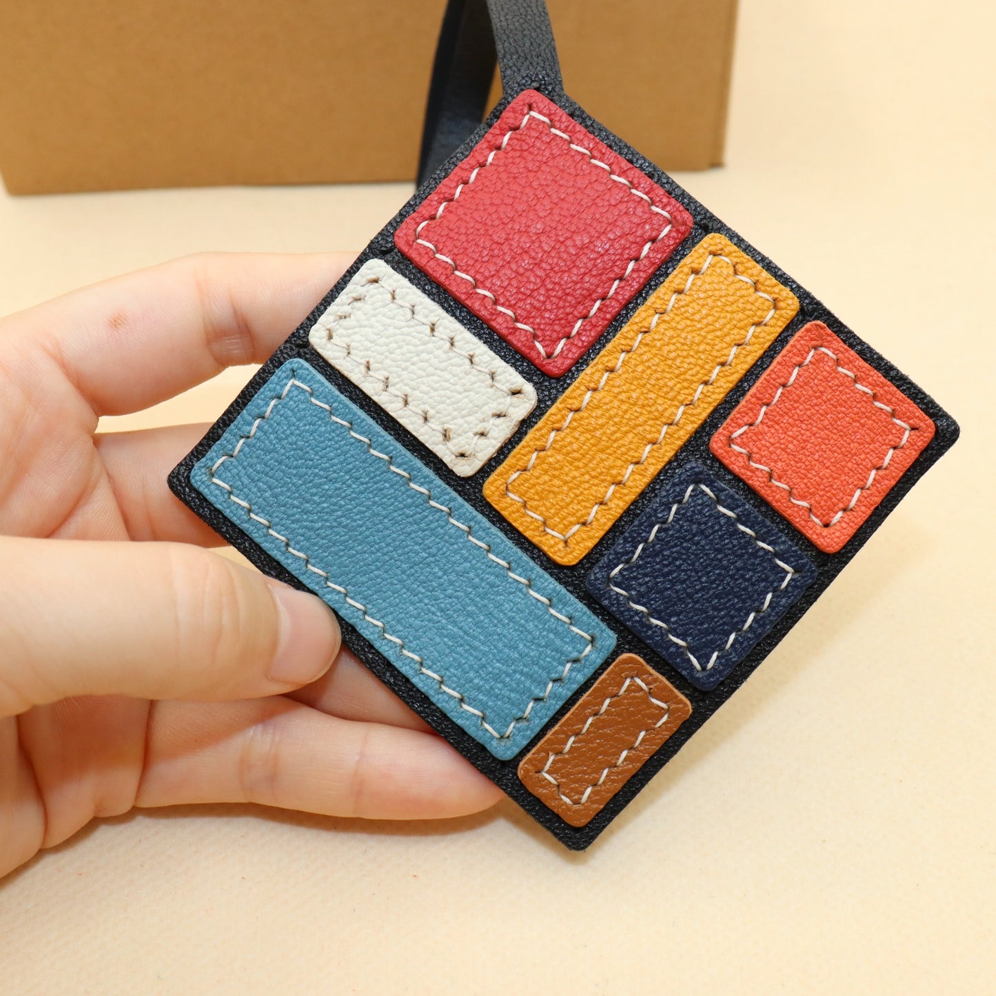 Leather Geometric Art Bag Charm