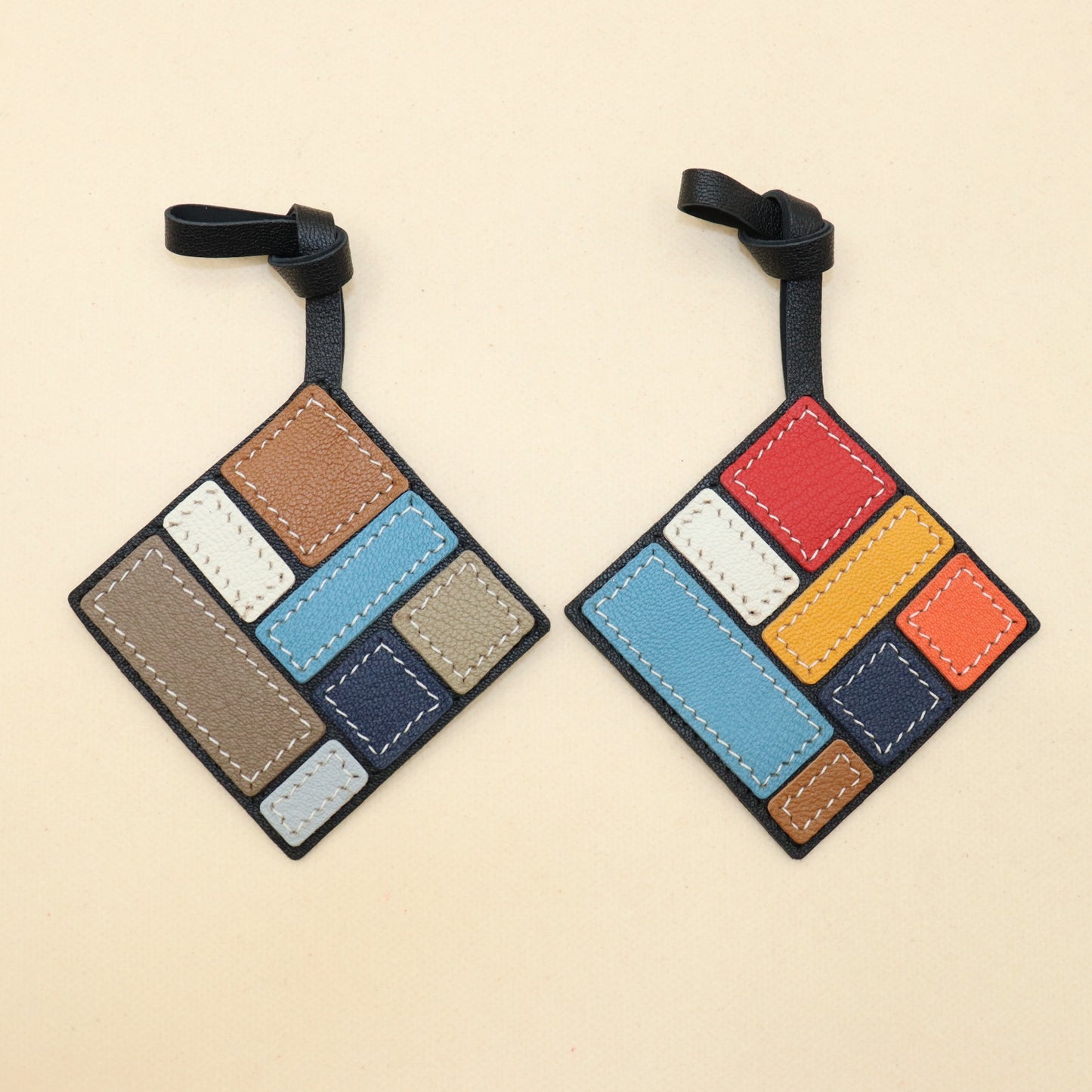 Leather Geometric Art Bag Charm