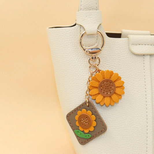 Leather Double Flower Keychain