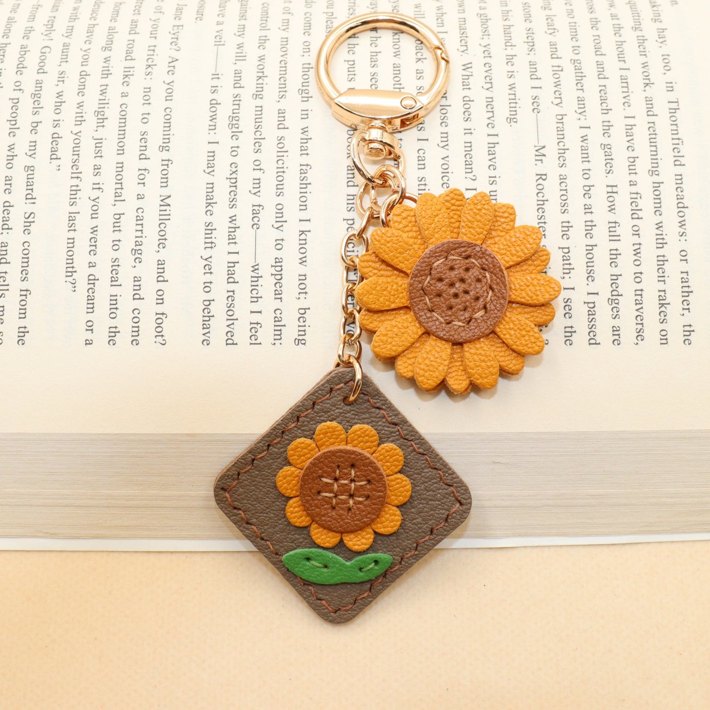 Leather Double Flower Keychain