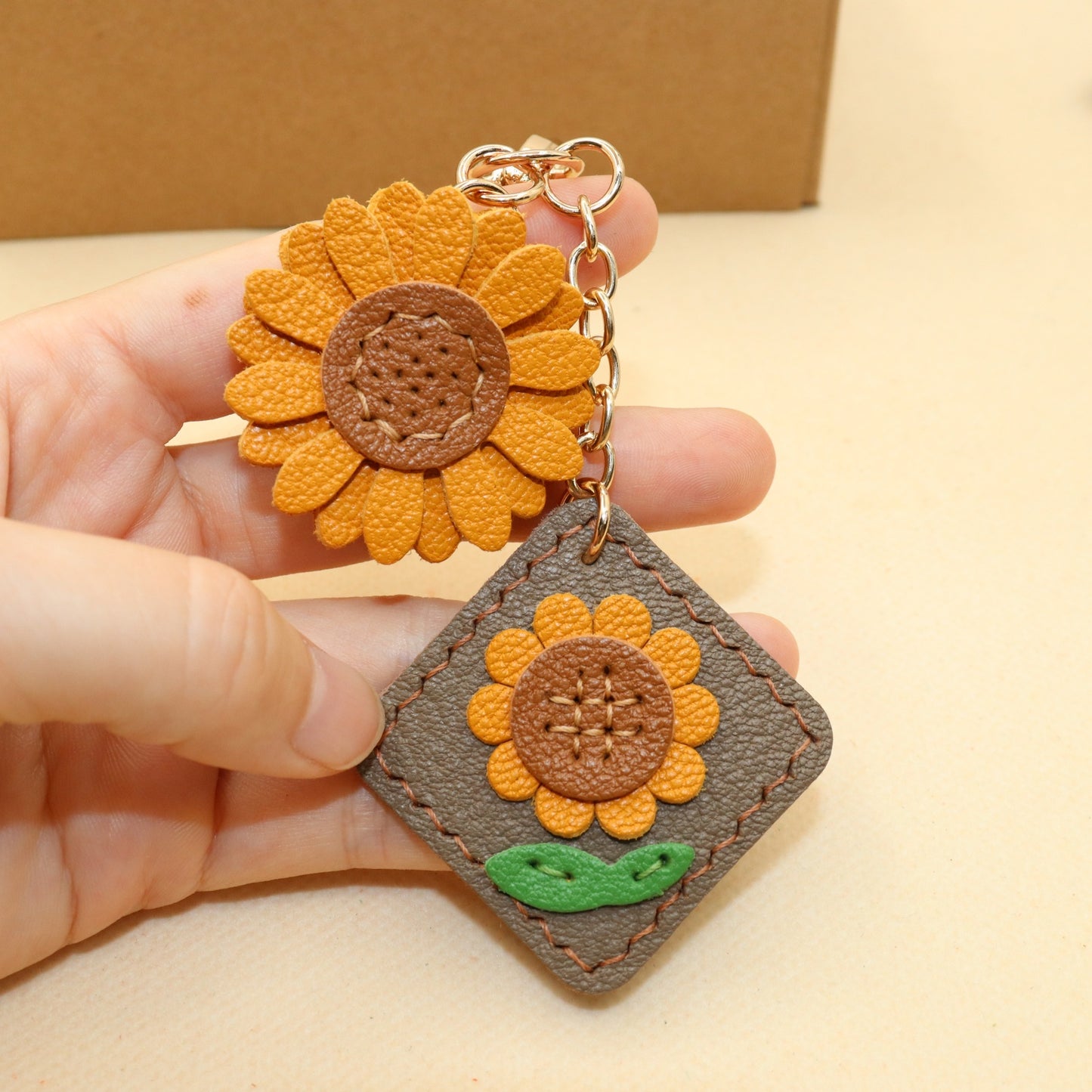 Leather Double Flower Keychain