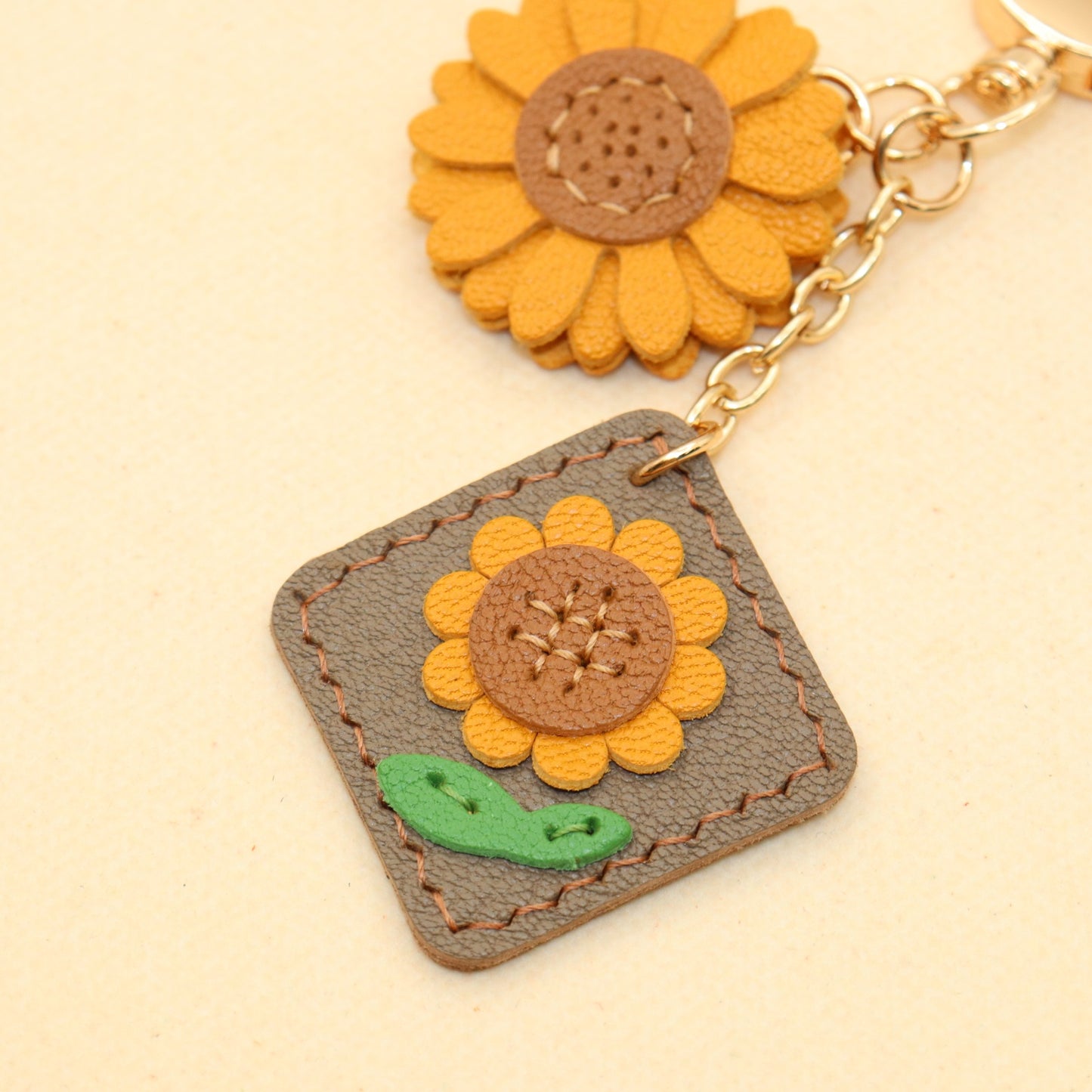 Leather Double Flower Keychain
