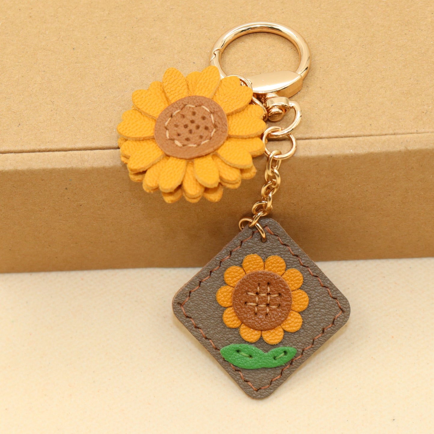 Leather Double Flower Keychain