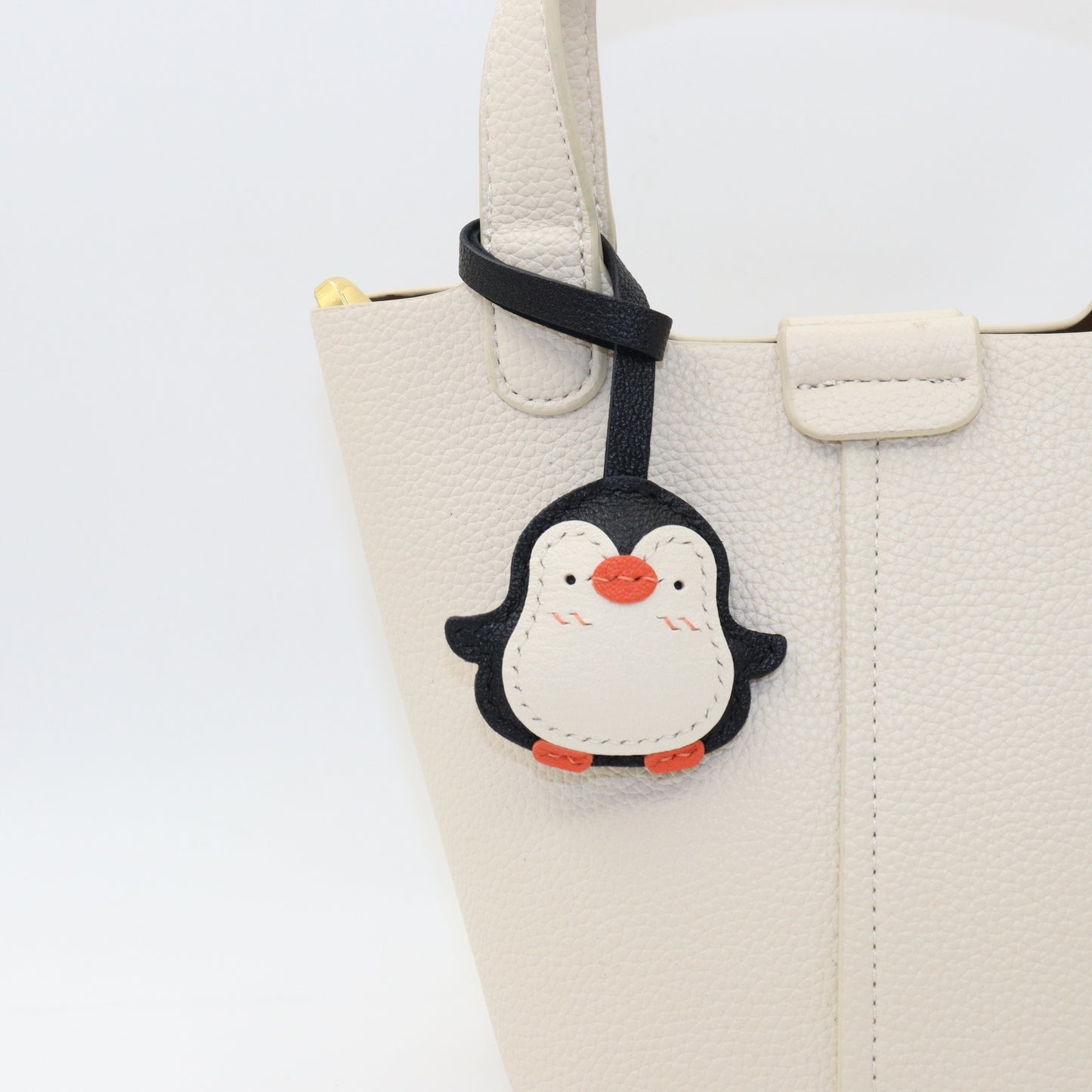 Handmade Penguin Leather Bag Charm Keychain