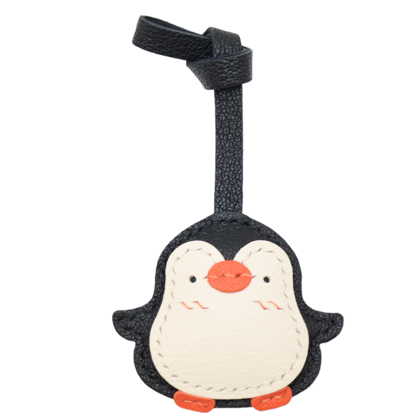 Handmade Penguin Leather Bag Charm Keychain