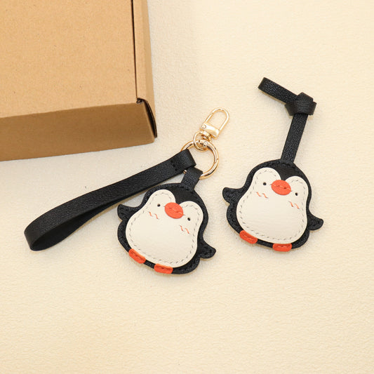 Handmade Penguin Leather Bag Charm Keychain
