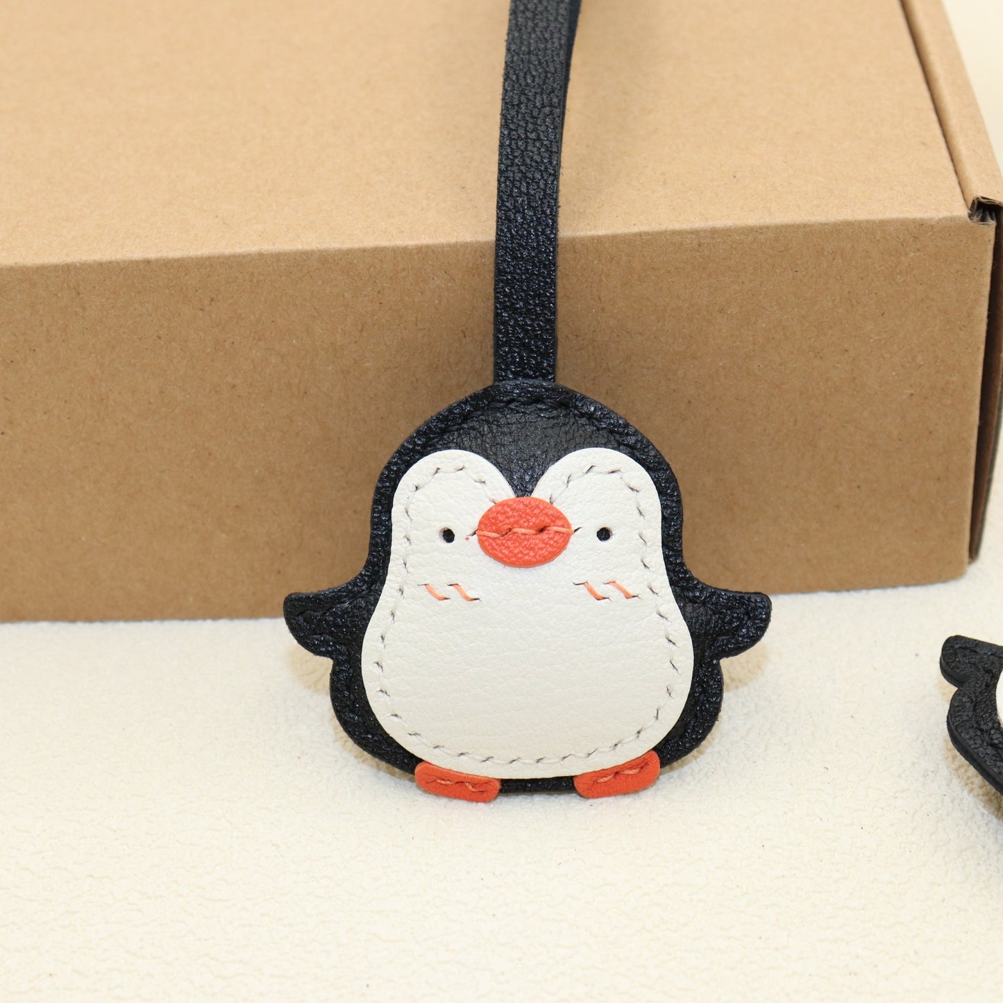 Handmade Penguin Leather Bag Charm Keychain