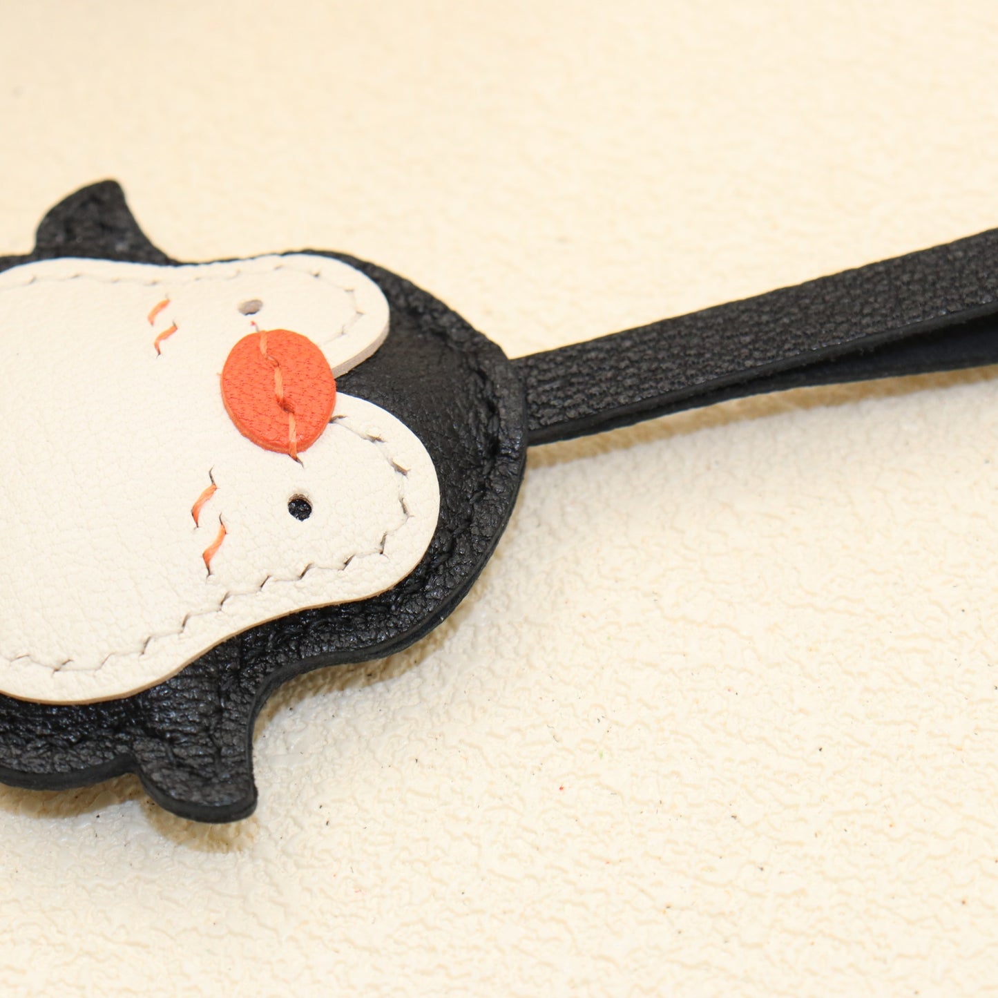 Handmade Penguin Leather Bag Charm Keychain