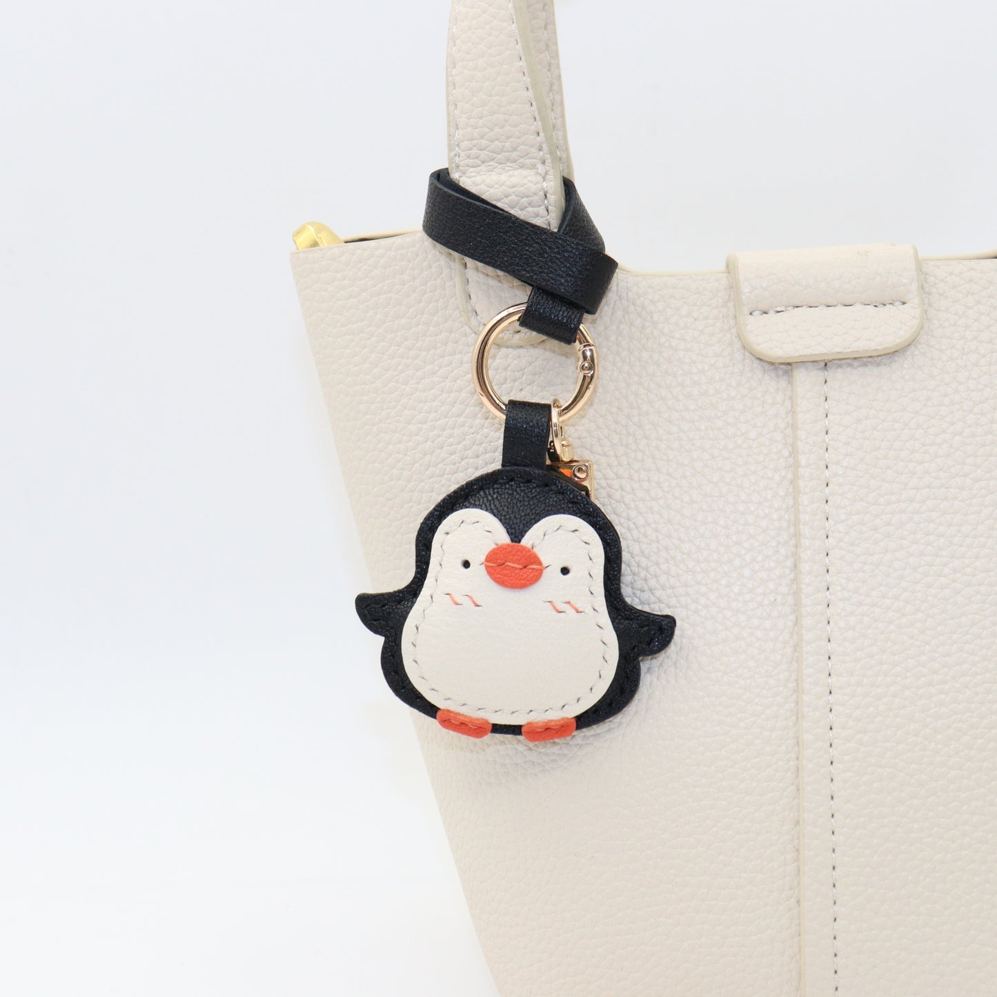 Handmade Penguin Leather Bag Charm Keychain