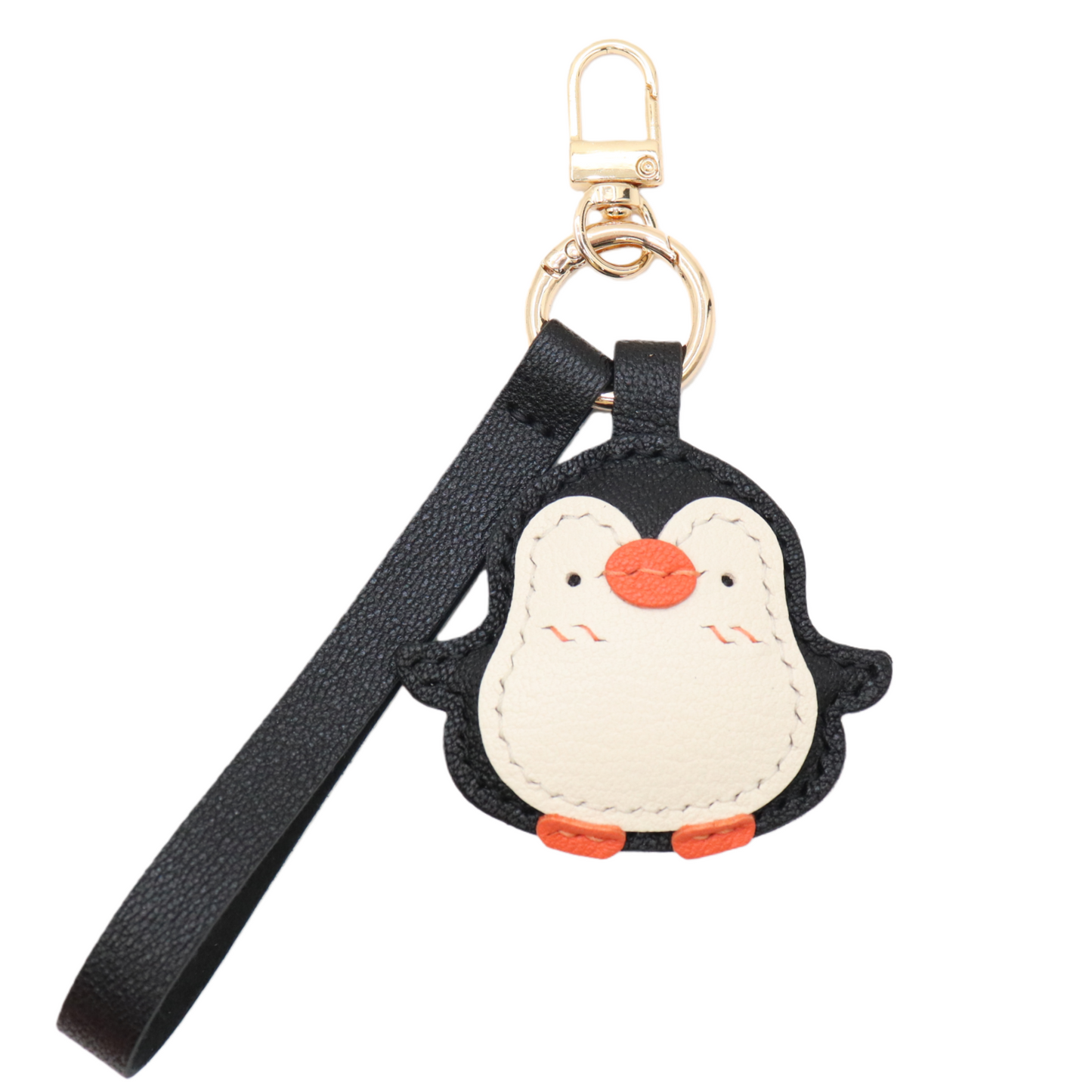 Handmade Penguin Leather Bag Charm Keychain