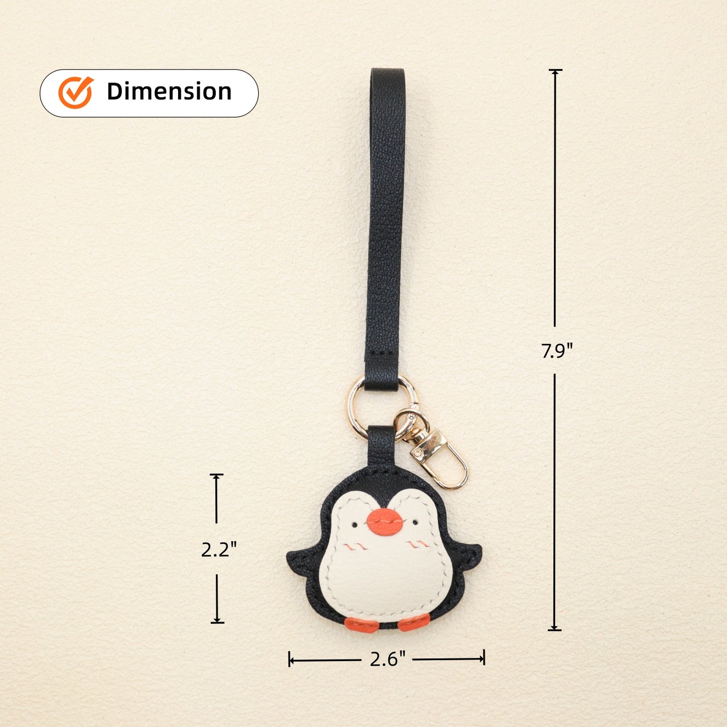 Handmade Penguin Leather Bag Charm Keychain