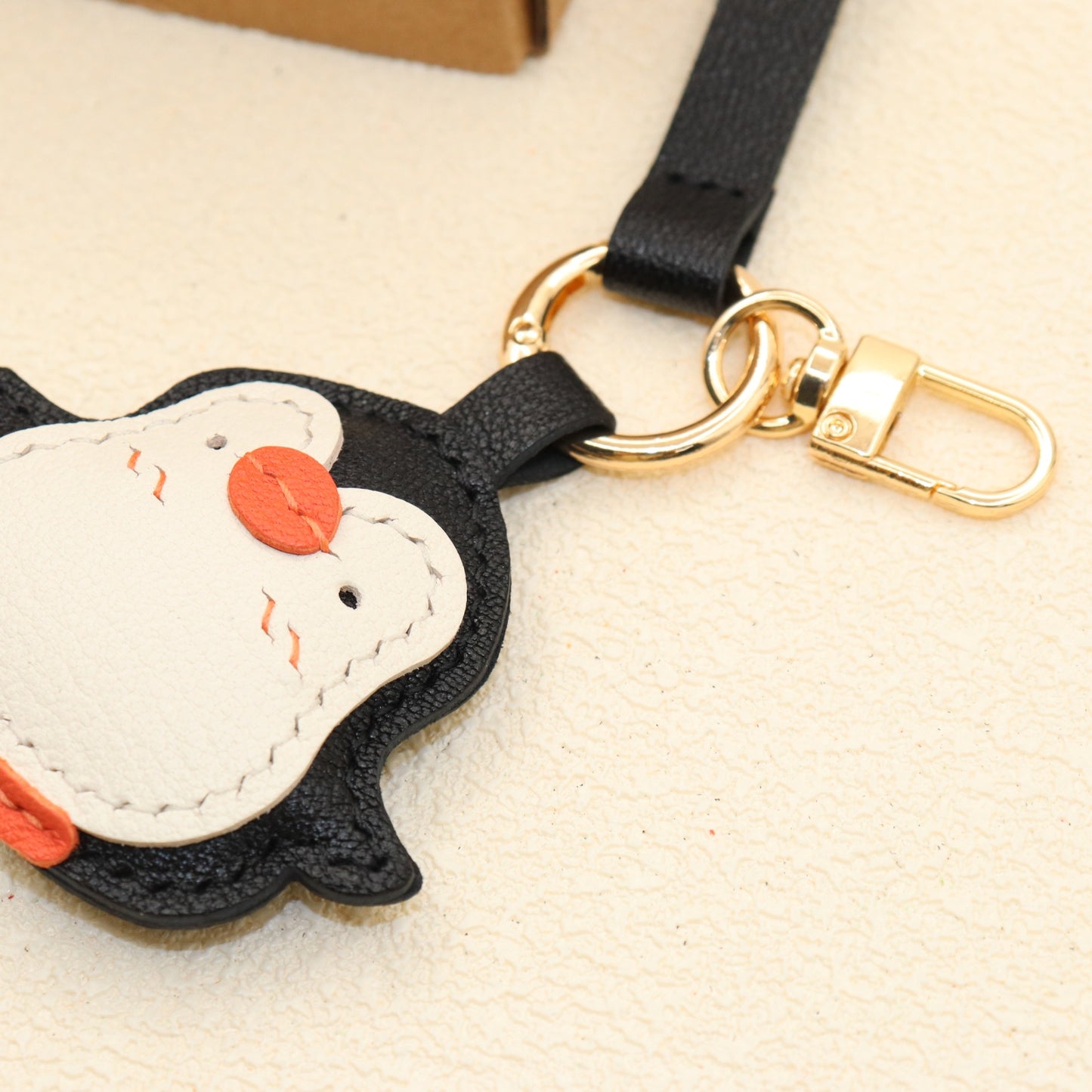Handmade Penguin Leather Bag Charm Keychain