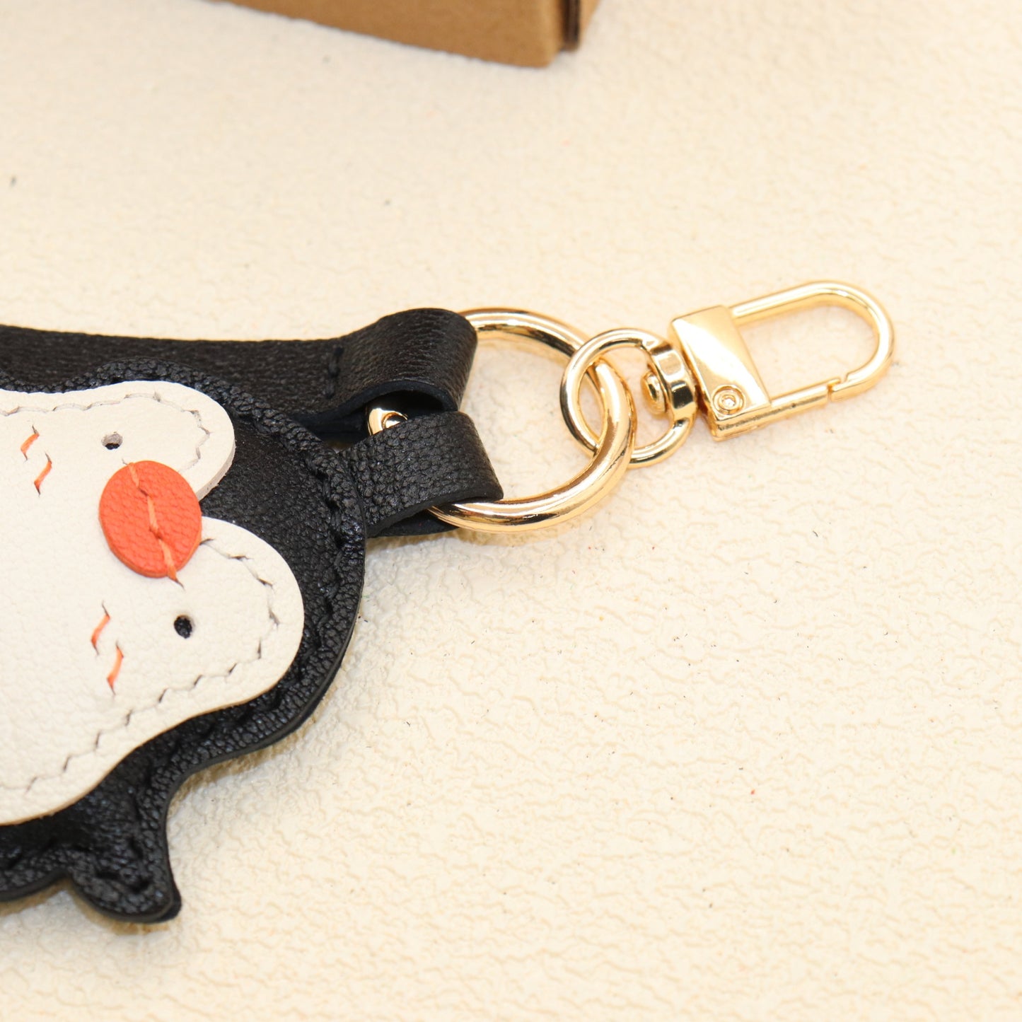 Handmade Penguin Leather Bag Charm Keychain