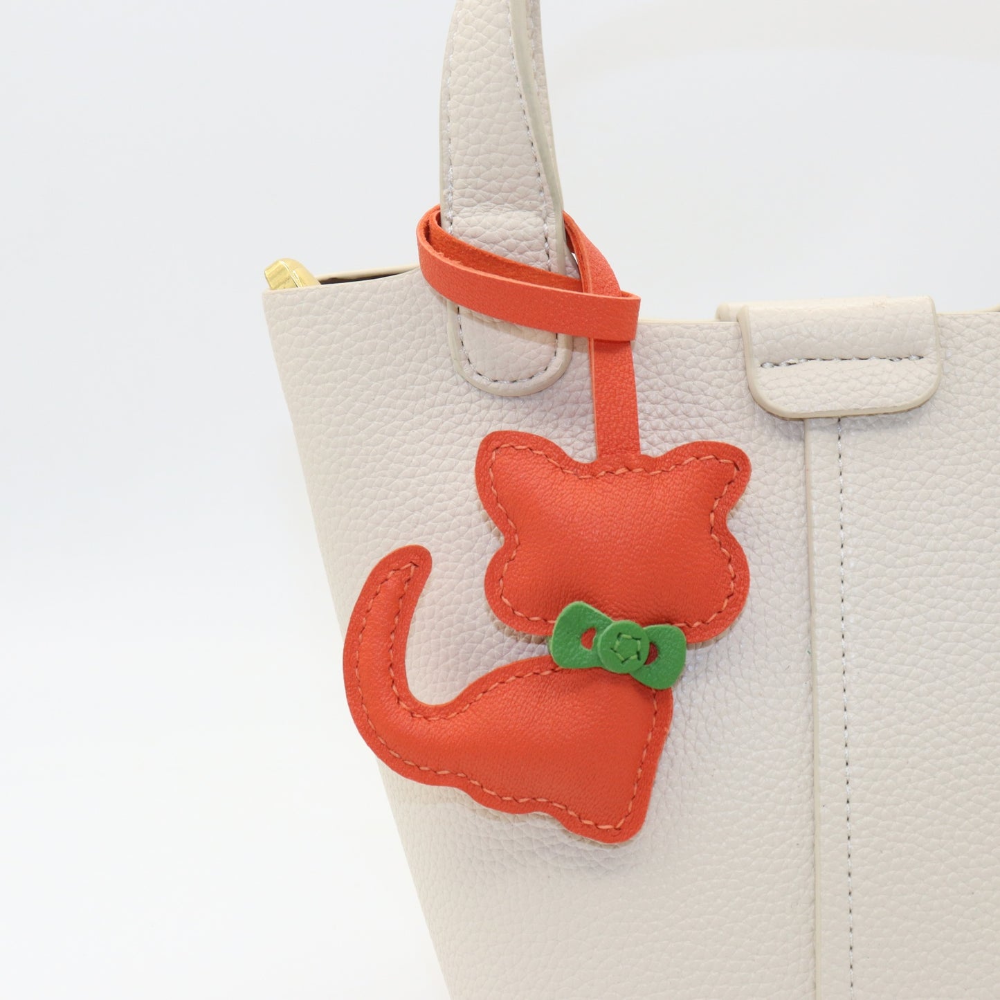 Leather Cat Bag Charm with Bow