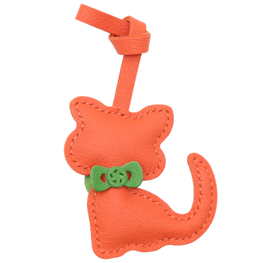 Leather Cat Bag Charm with Bow