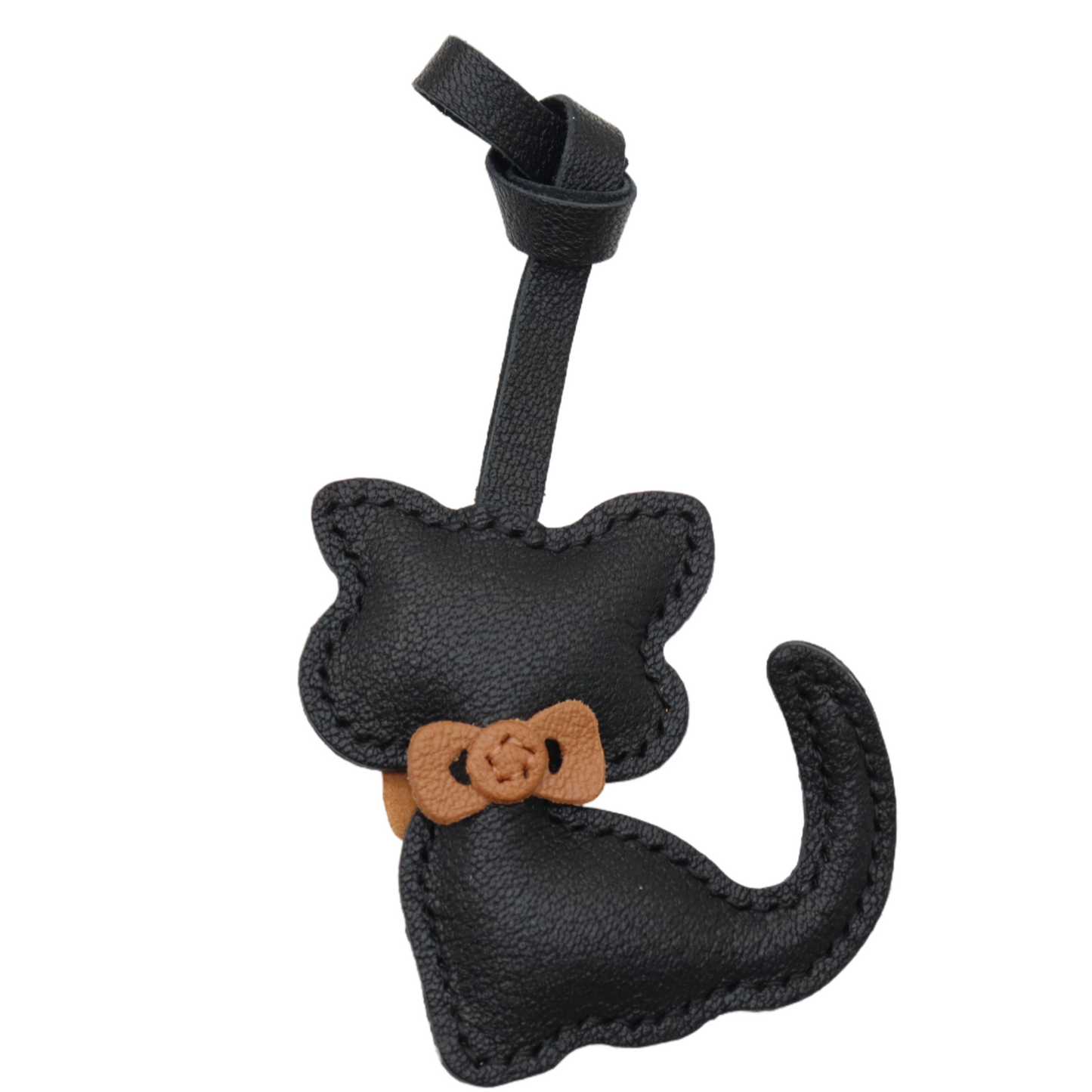 Leather Cat Bag Charm with Bow