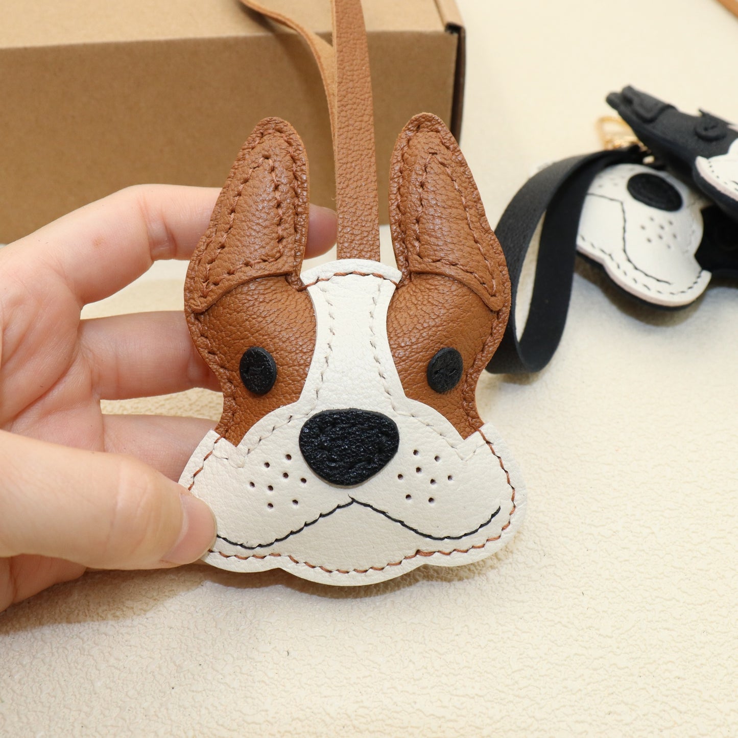 French Bulldog Leather Bag Charm Keychain