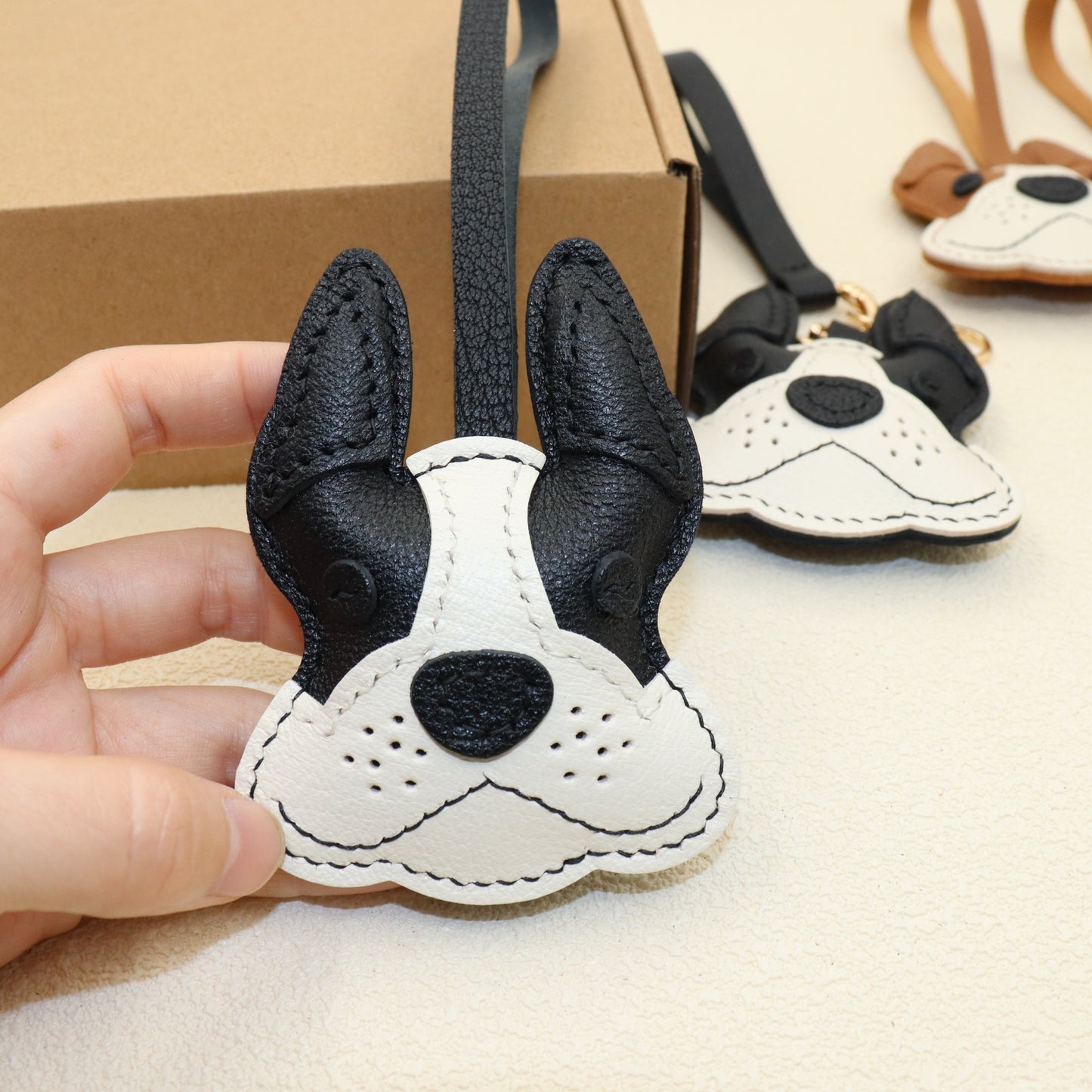 French Bulldog Leather Bag Charm Keychain