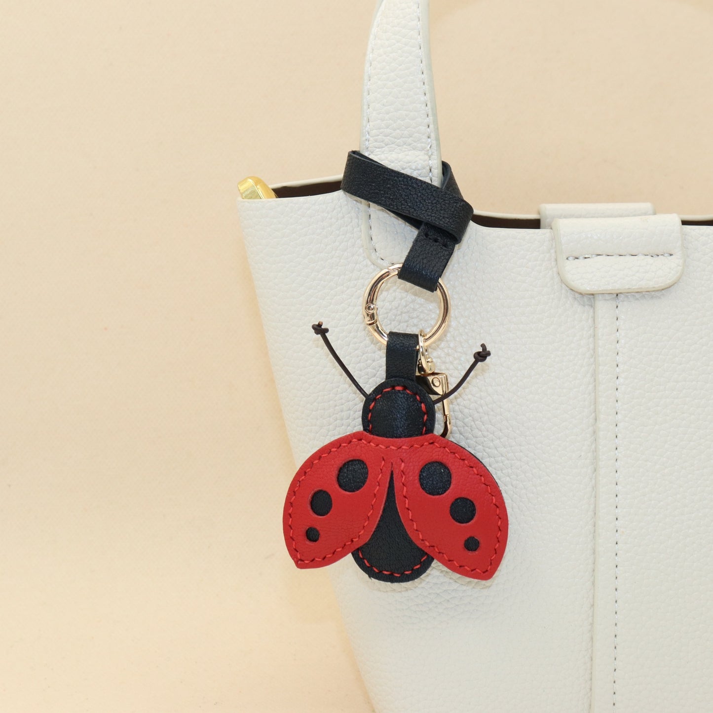 French Goat Leather Ladybug Keychain & Bag Charm