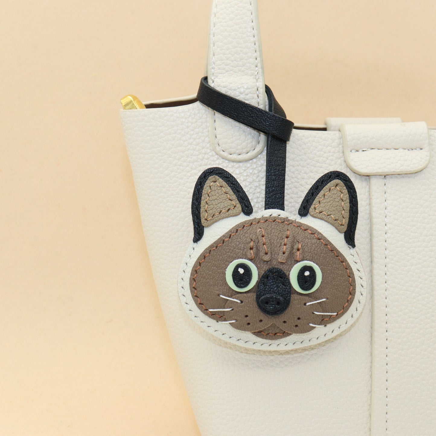 Leather Siamese Cat Bag Charm