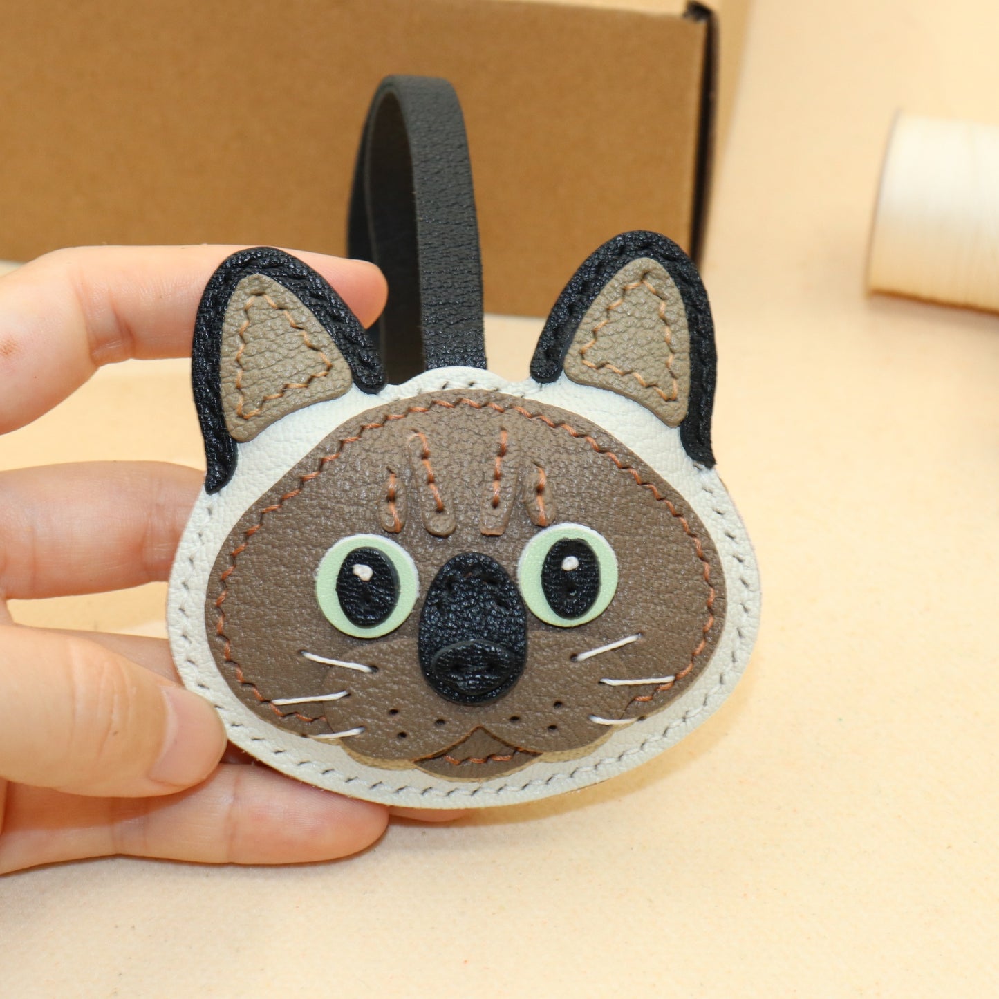 Leather Siamese Cat Bag Charm
