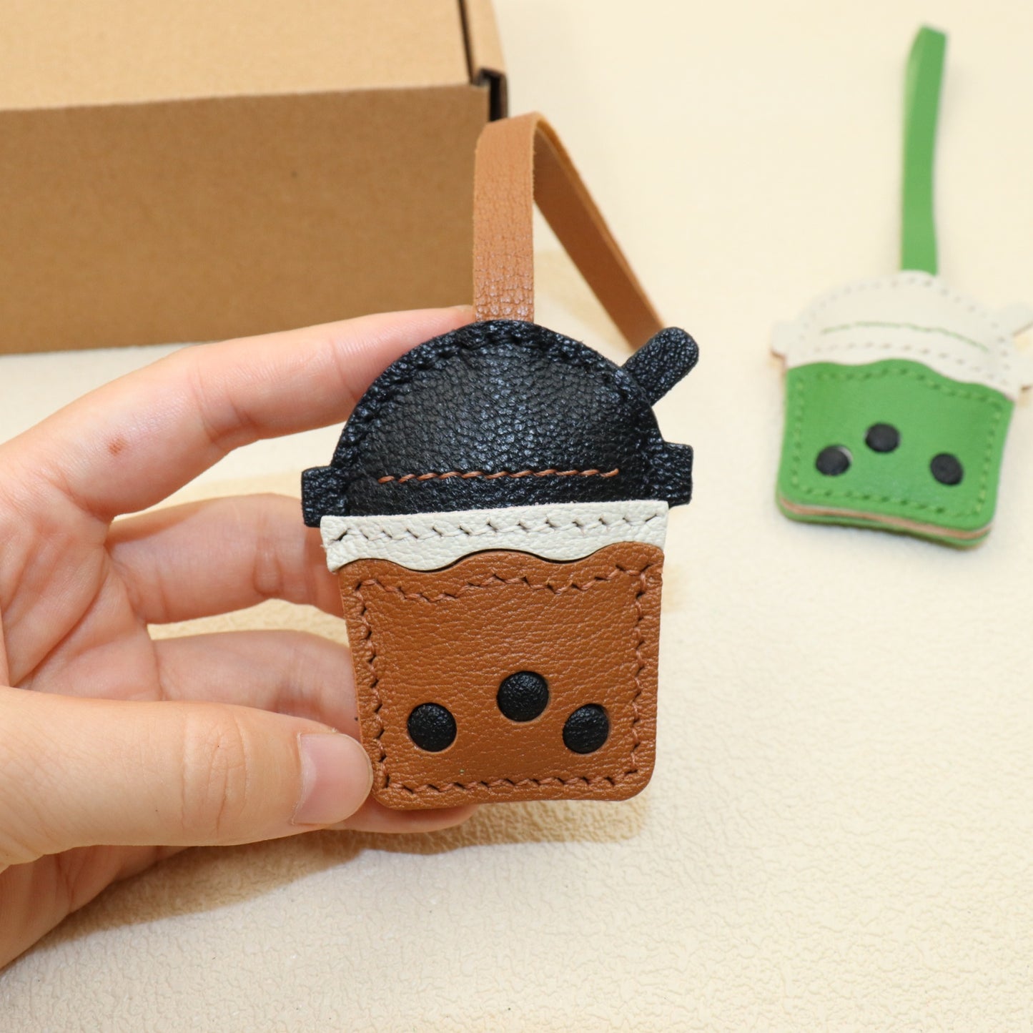 Leather Boba Tea Cup Charm