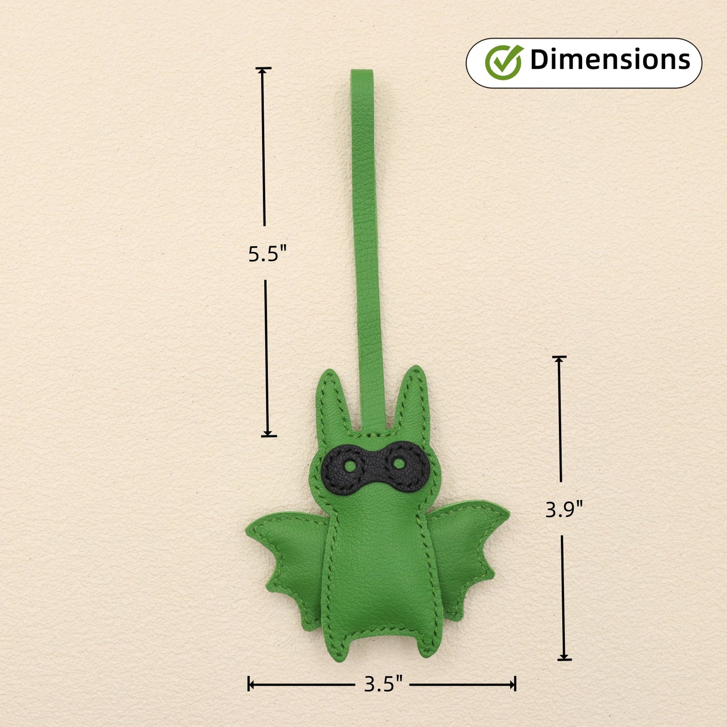 Leather Bat Bag Charm, Black/Green/Pink