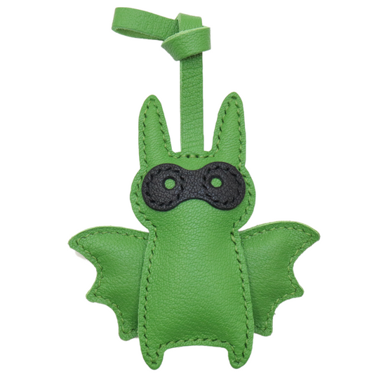 Leather Bat Bag Charm, Black/Green/Pink