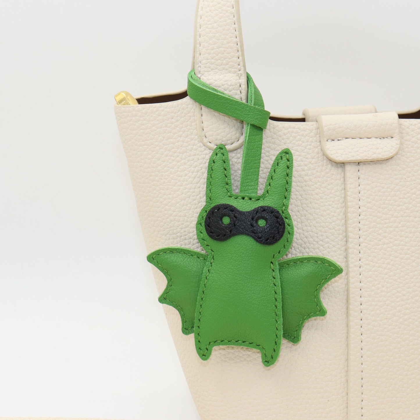 Leather Bat Bag Charm, Black/Green/Pink