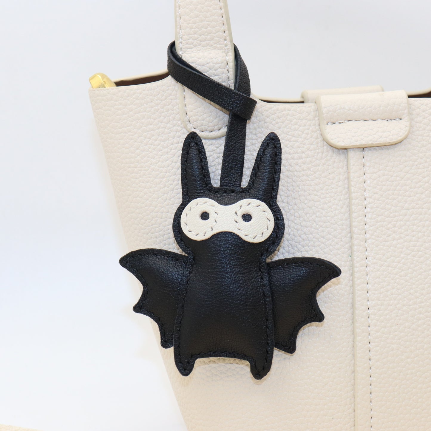 Leather Bat Bag Charm, Black/Green/Pink