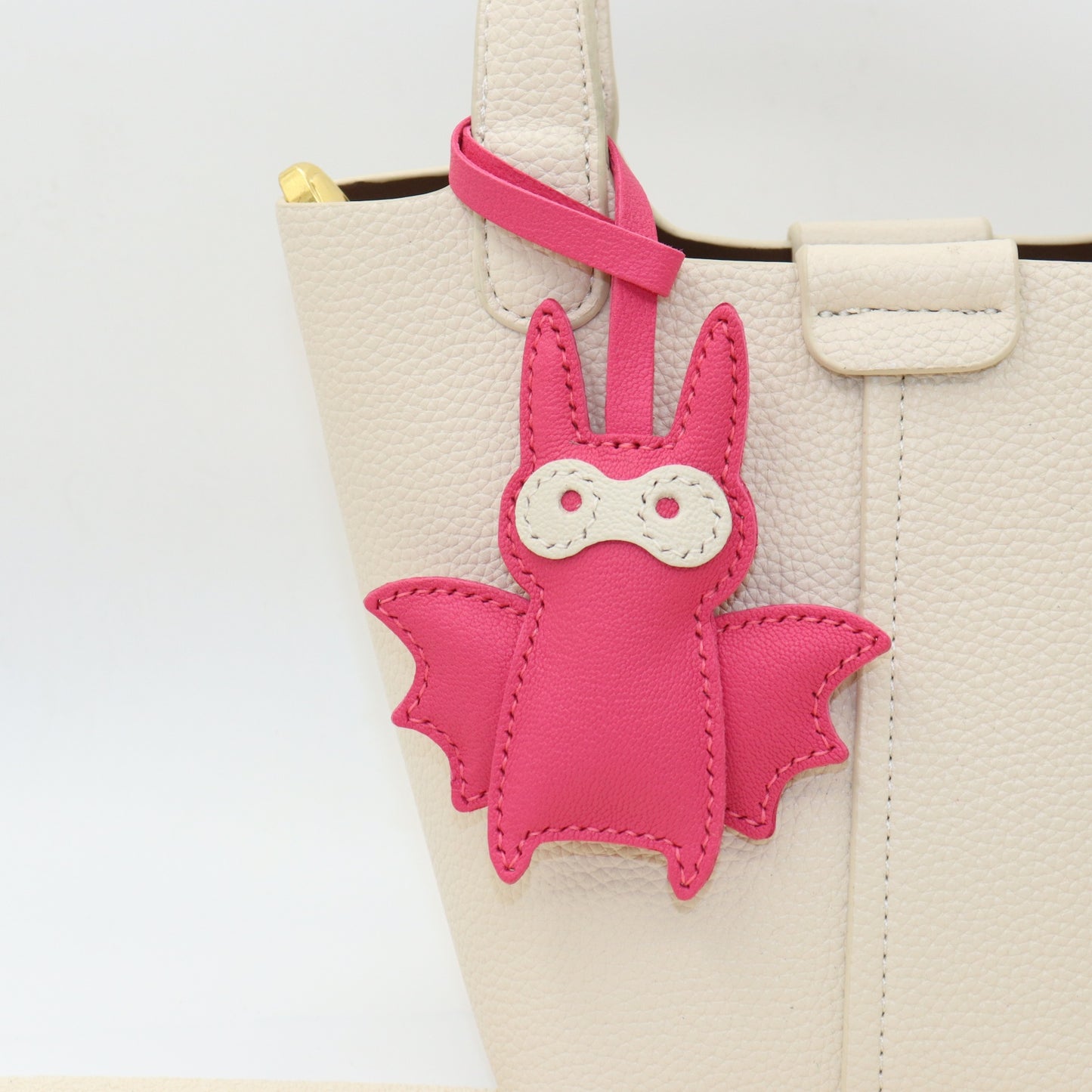 Leather Bat Bag Charm, Black/Green/Pink