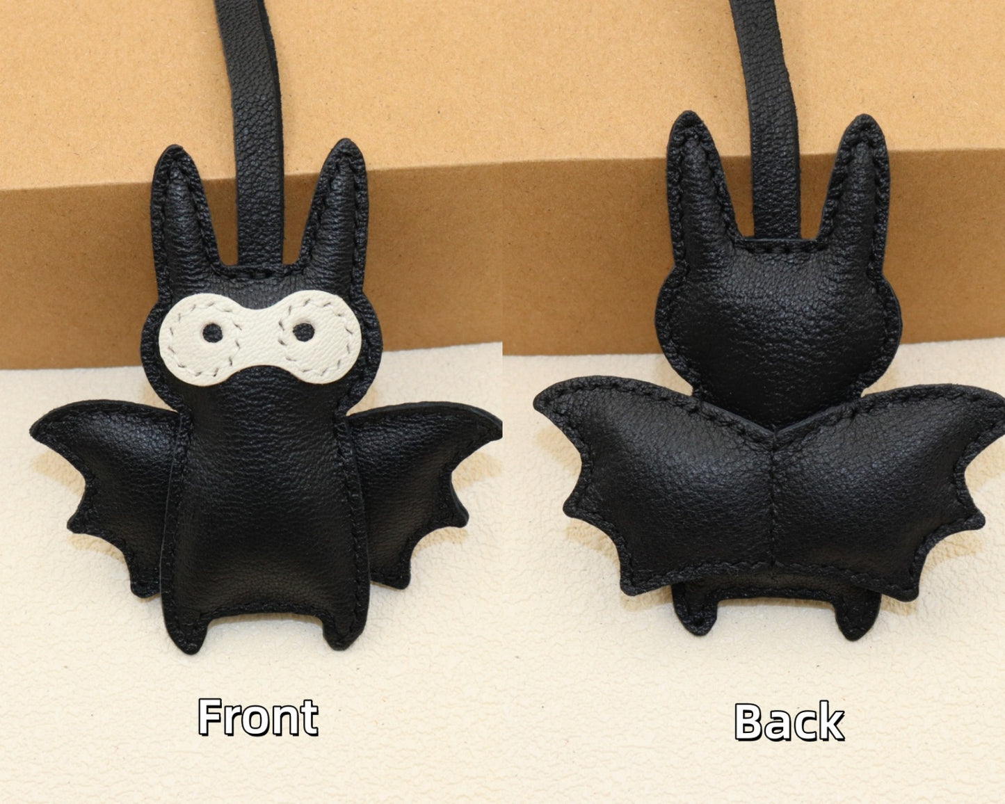 Leather Bat Bag Charm, Black/Green/Pink