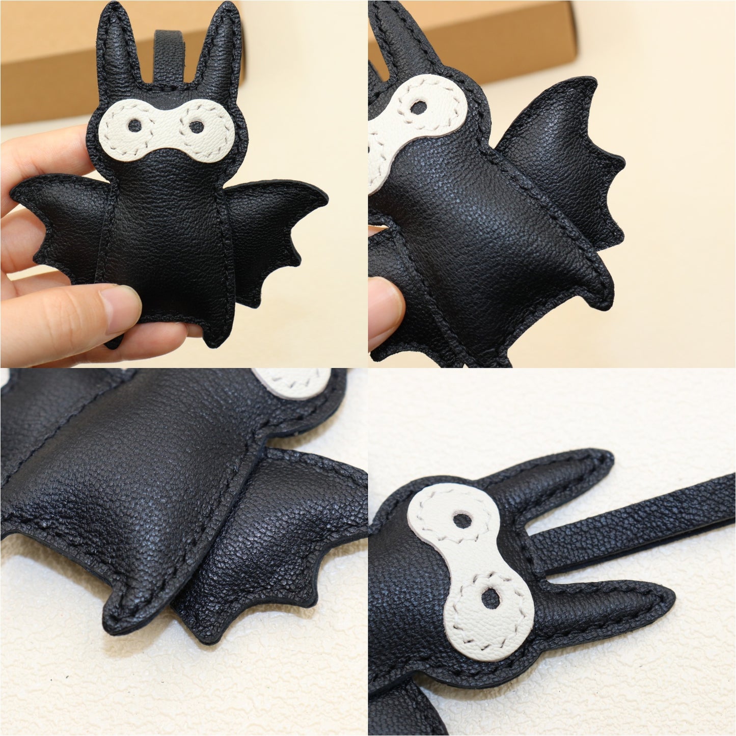 Leather Bat Bag Charm, Black/Green/Pink