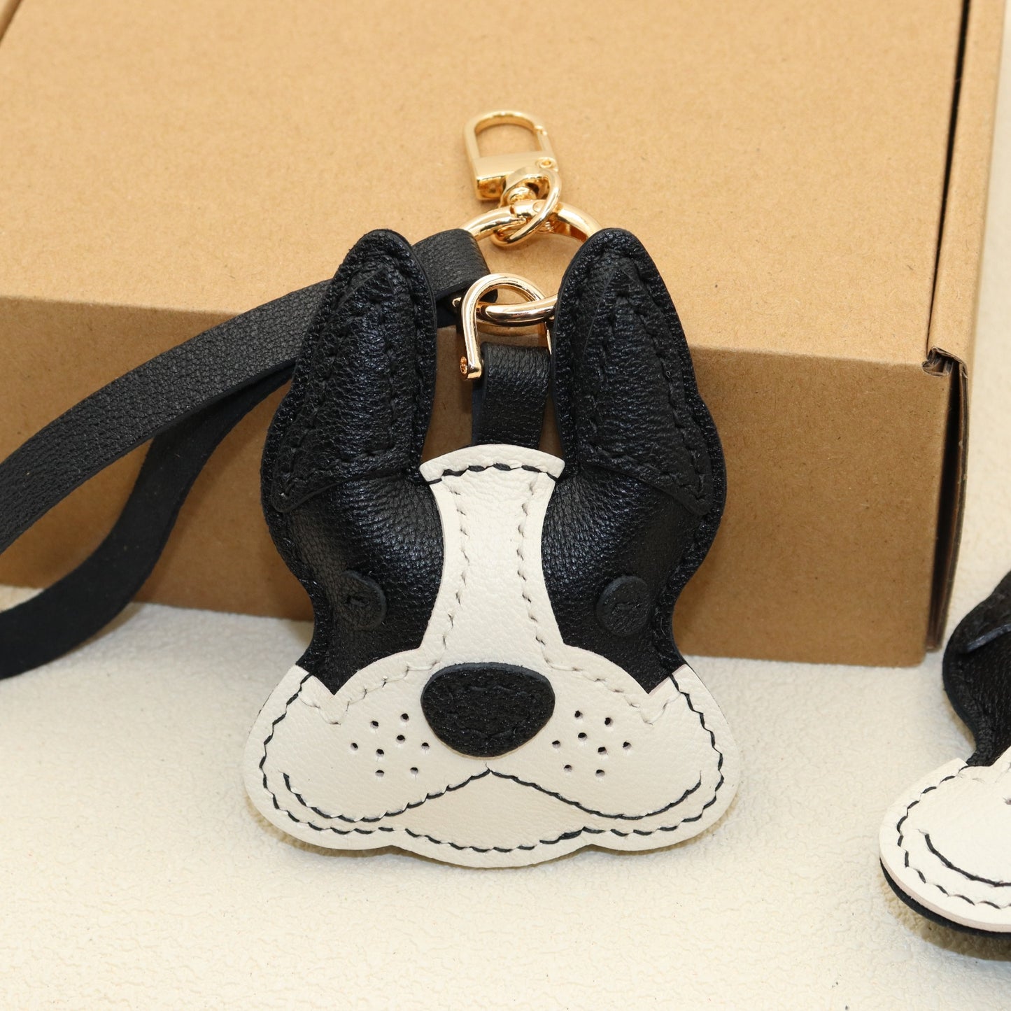 French Bulldog Leather Bag Charm Keychain