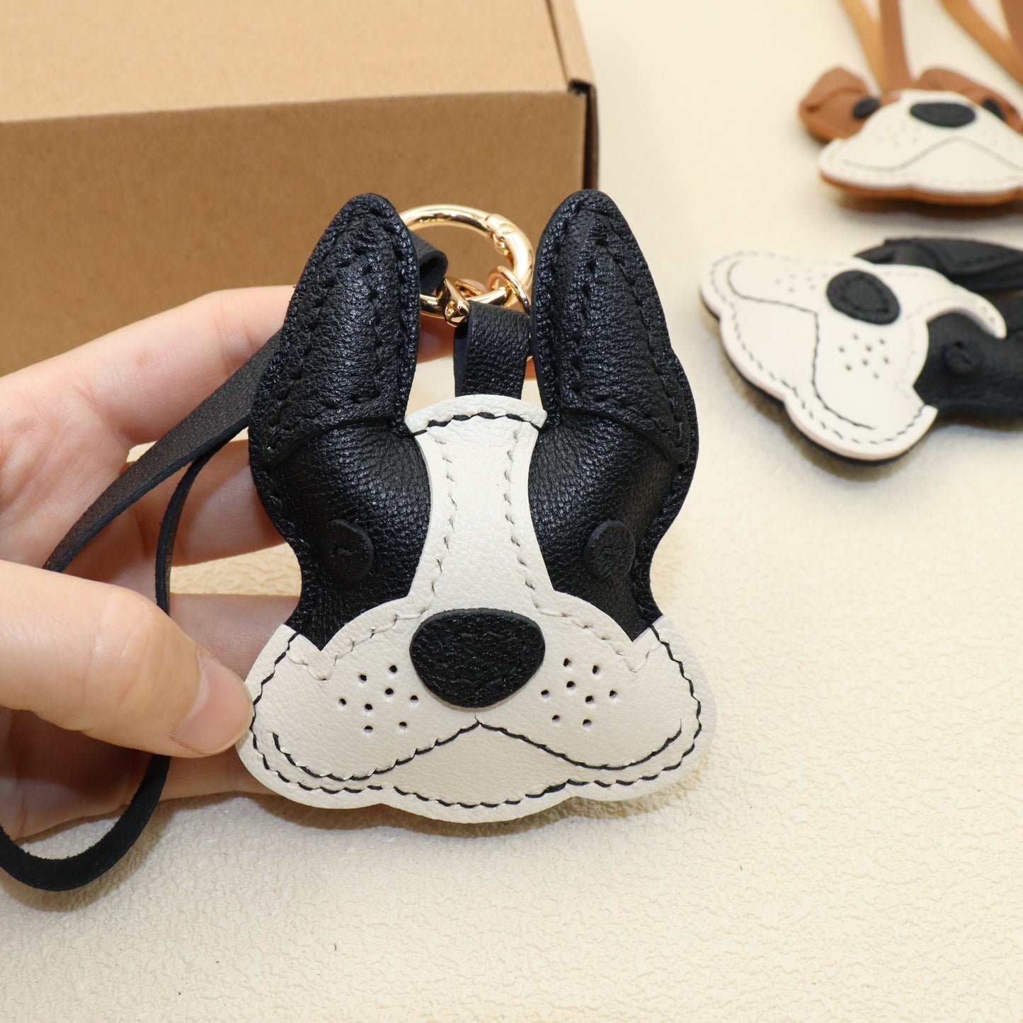 French Bulldog Leather Bag Charm Keychain