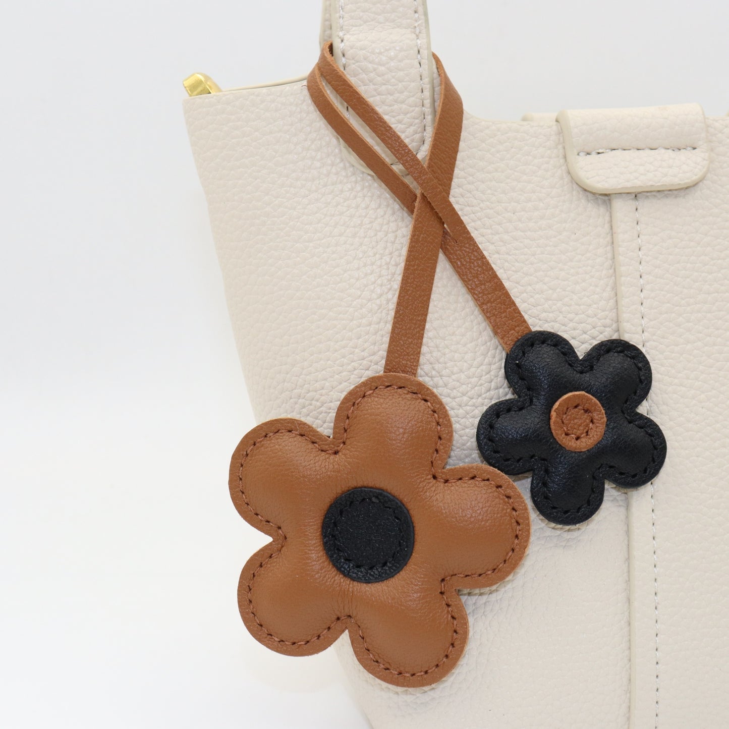 Leather Two-Color Design Flower Bag Charm