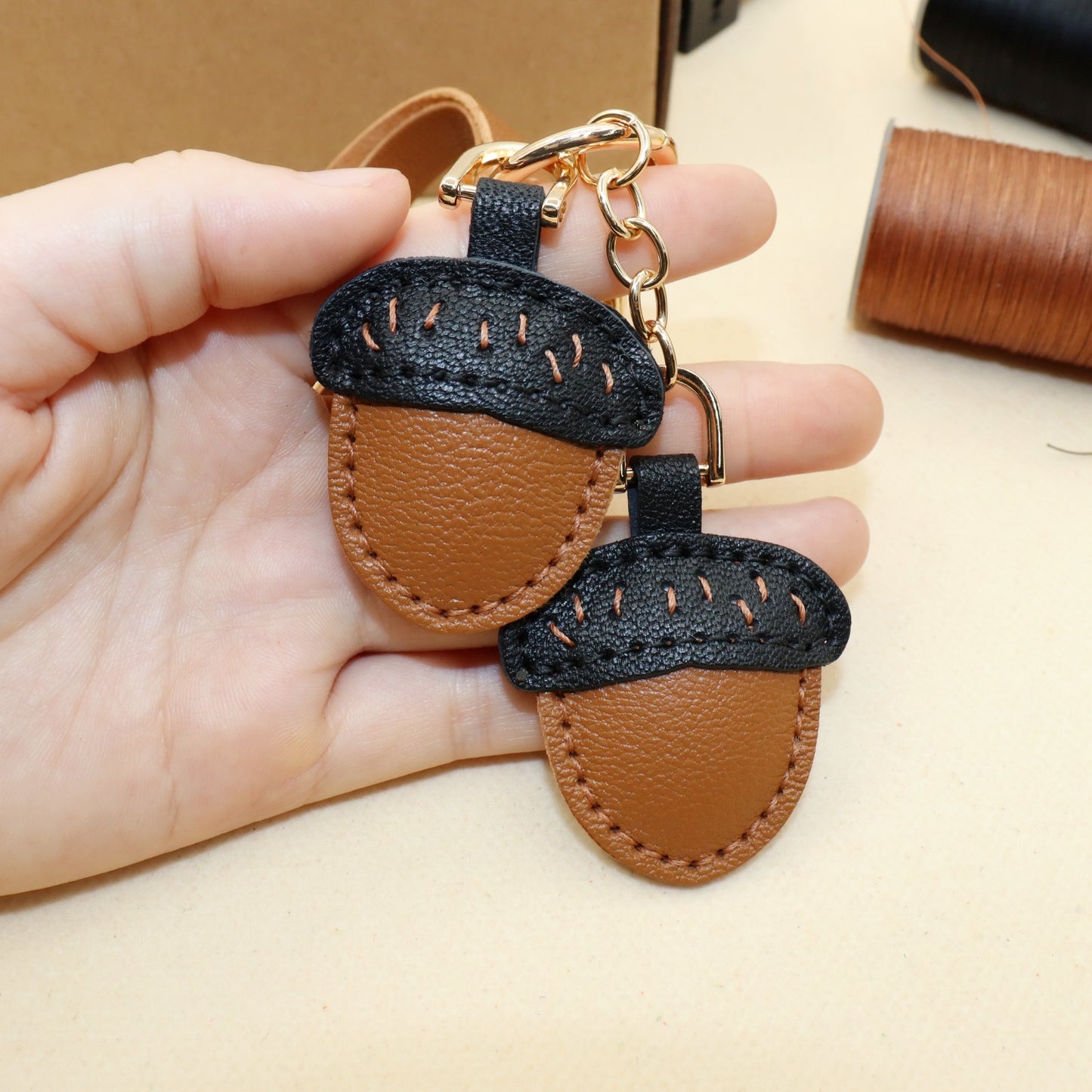 Leather Acorn Keychain