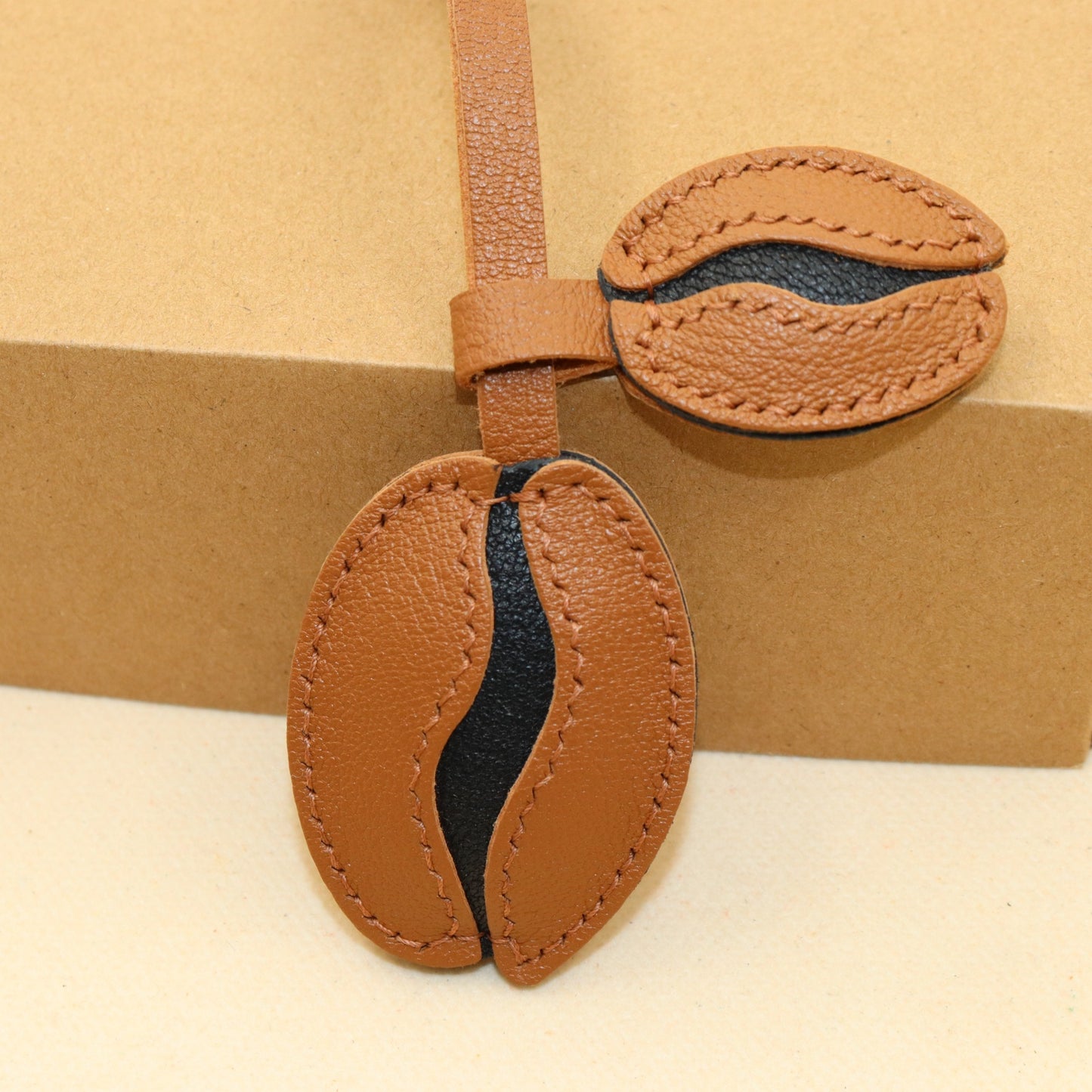 Leather Coffee Bean Bag Charm