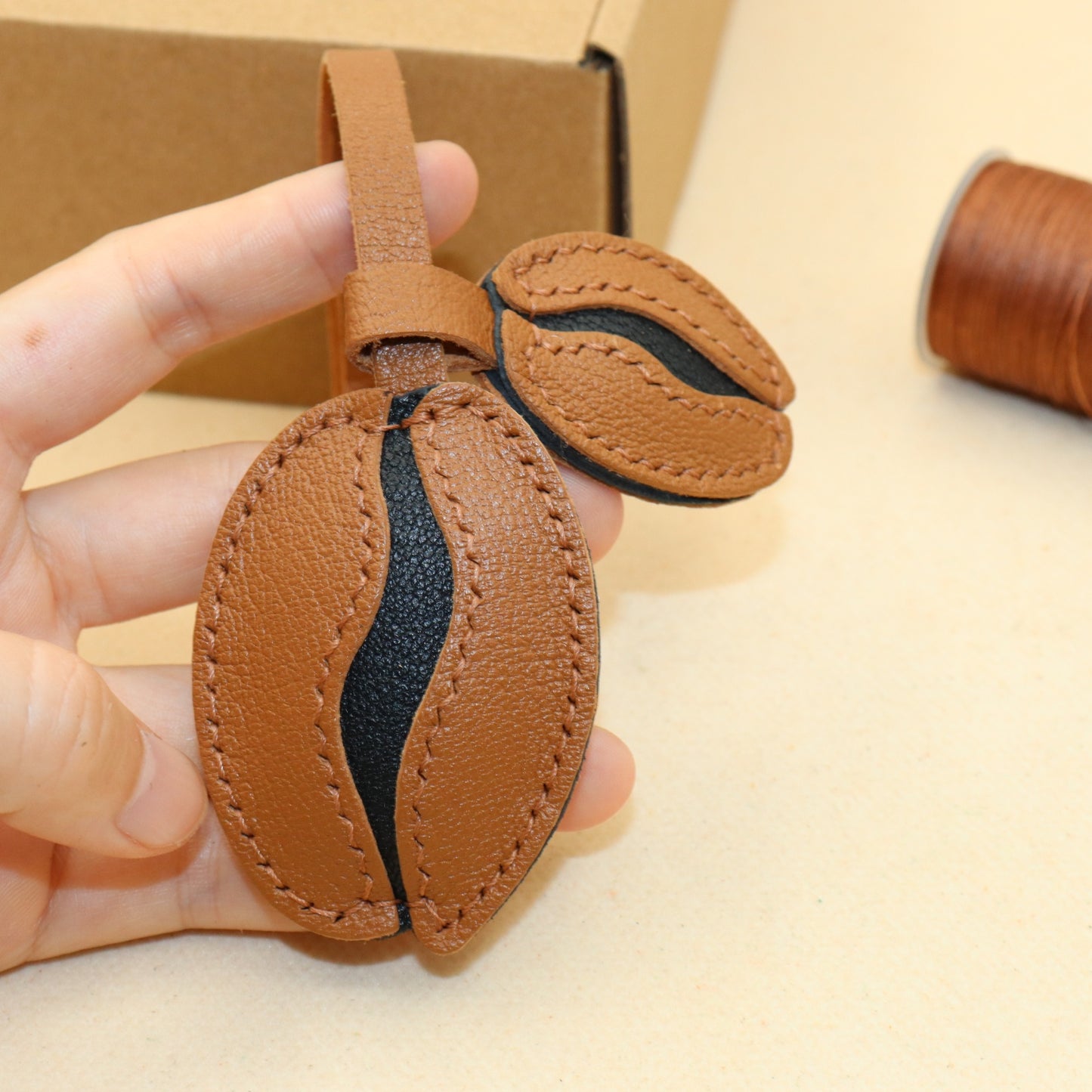 Leather Coffee Bean Bag Charm