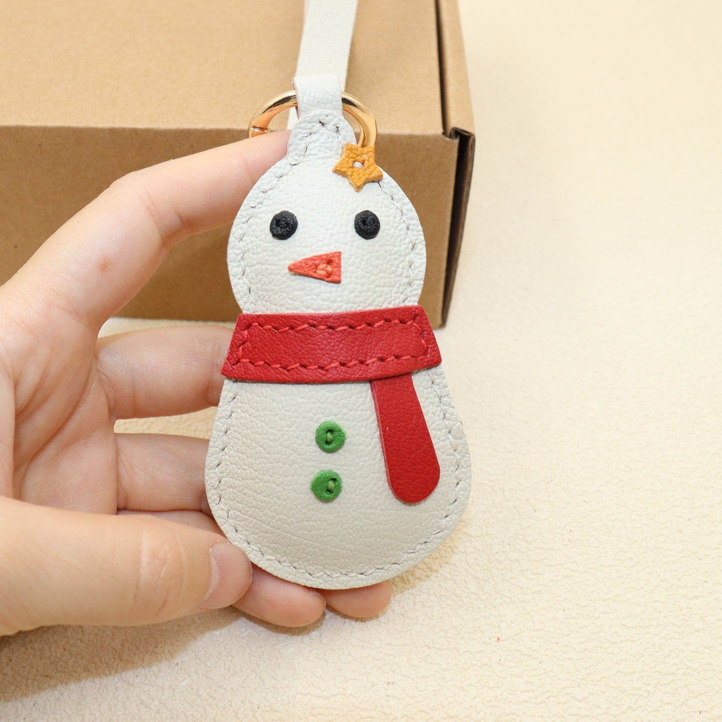 Leather Snowman Keychain