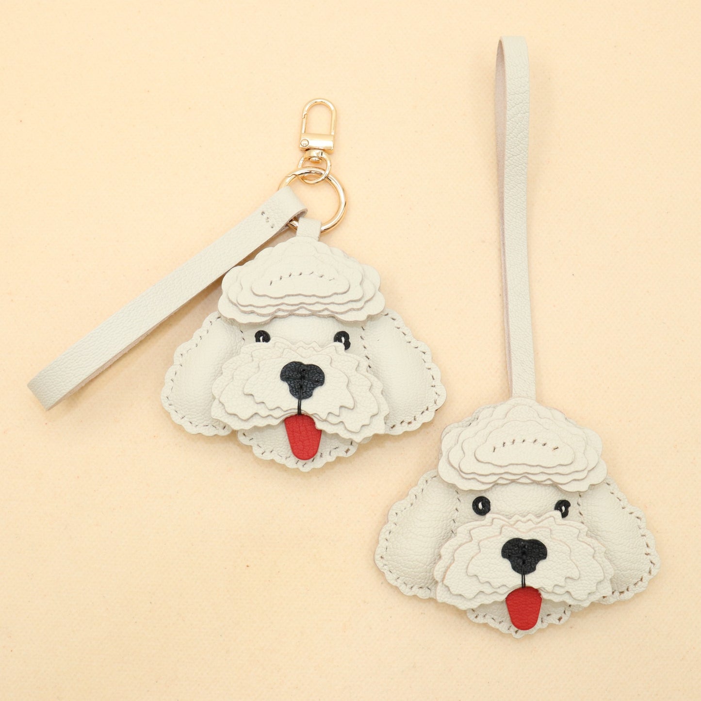 Leather Poodle Dog Bag Charm Keychain