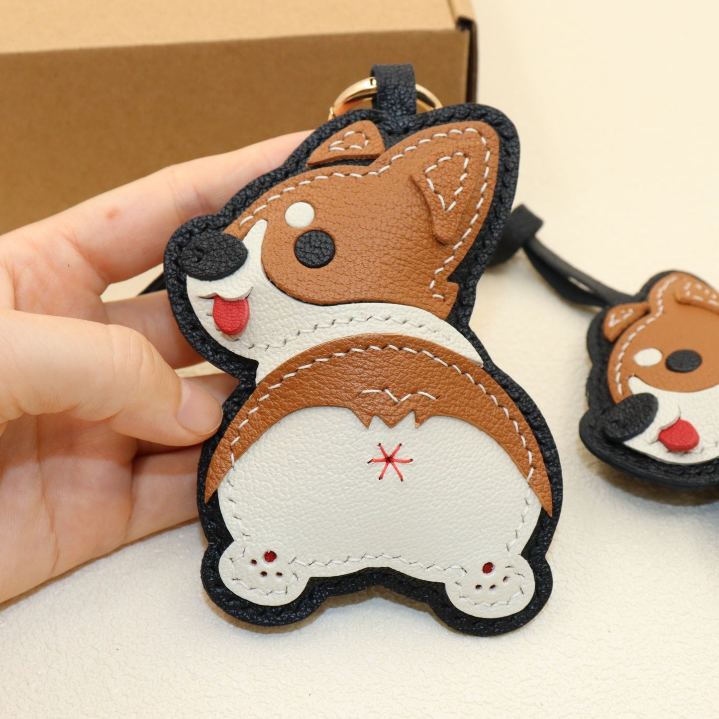 Leather Corgi Keychain Bag Charm