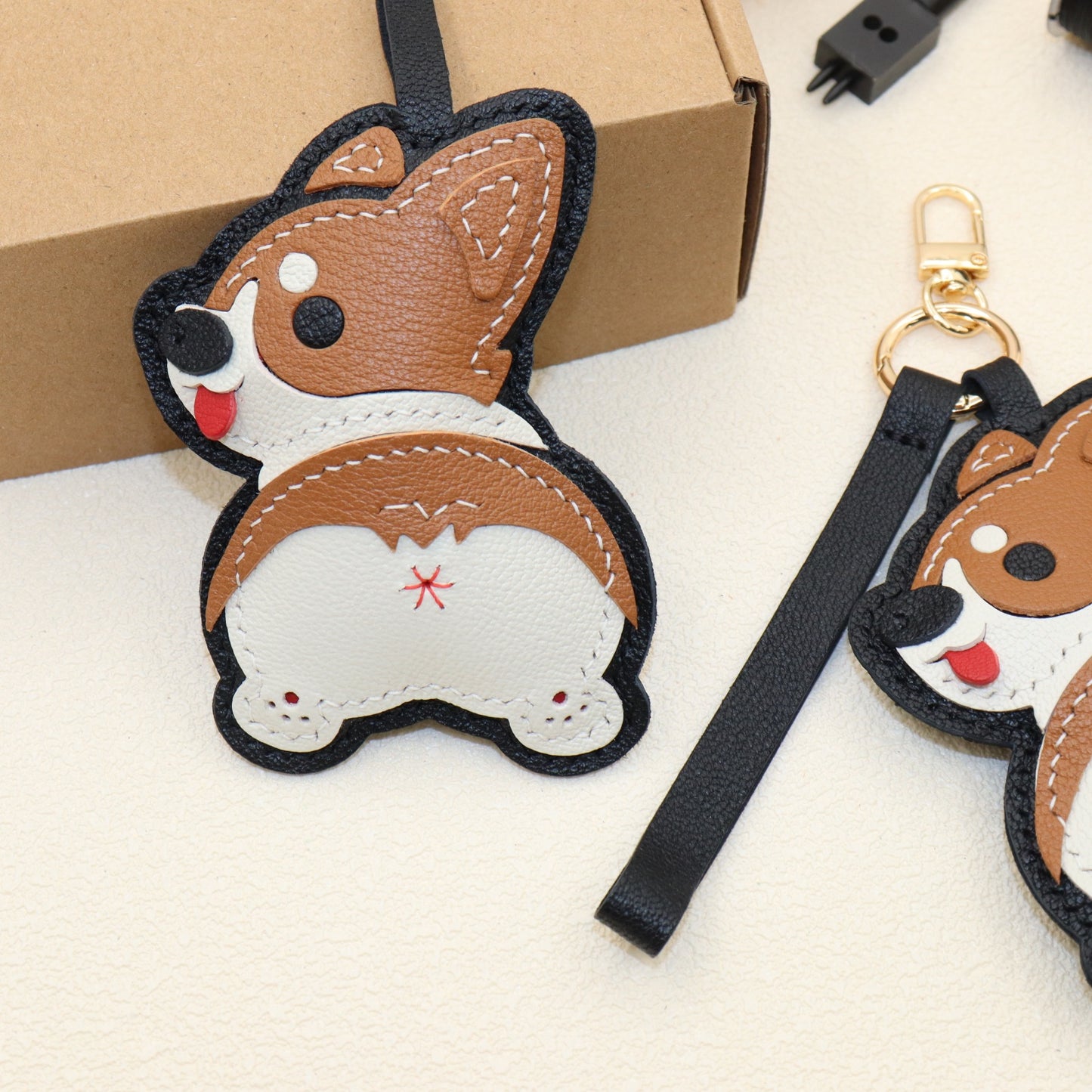 Leather Corgi Keychain Bag Charm